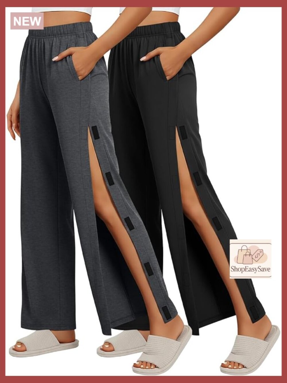 2 Pack Tear Away Pants Side Full Open Post Surgery Adaptive Casual Pockets